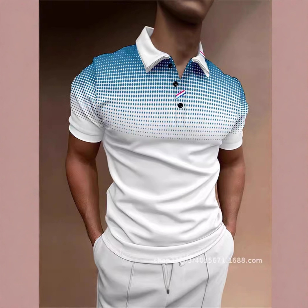 2024 Cross-Border Export 3D Digital Colorful Art Series Two Men's Casual Polo Shirts
