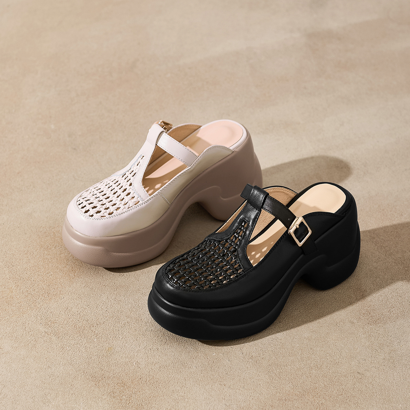 Dép sandal cao gót nữ quai đan gót thô đế dày 9.5 cm — đen