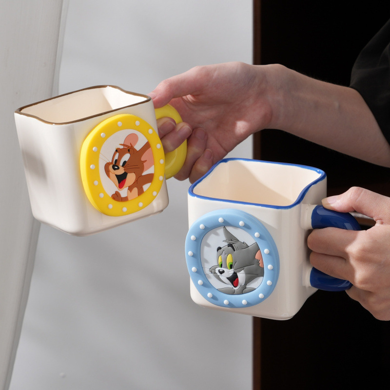 Gato y ratón tazas de cerámica tazas de pareja tazas de agua refrigerador tazas de regalo de cumpleaños para chicas lindas tazas de dibujos animados