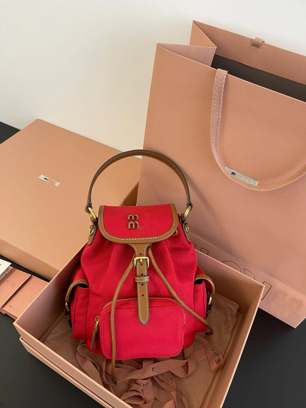 2025 新しい miu 本革バックパックニッチデザイン多用途レトロ大容量ダブル巾着バックパック|undefined