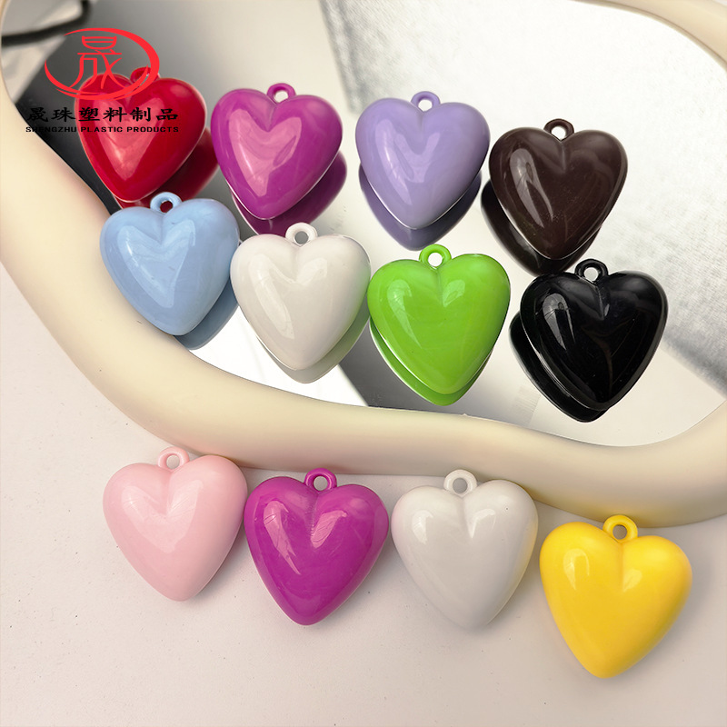 DIY Solid Color Glossy Heart-Shaped Keychain Pendant Accessory with Hanging Hole in Korean Style