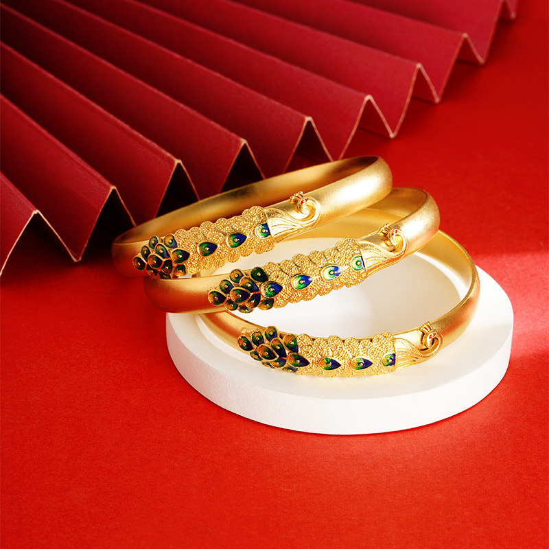 Brazalete de cobre de esmalte de pavo real chino, brazalete de esmalte de oro antiguo de Vietnam, joyería al por mayor
