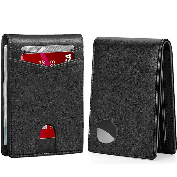 Cross-border hot sale men's short wallet Airtag locator card holder RFID anti-theft brush carbon fiber gold clip