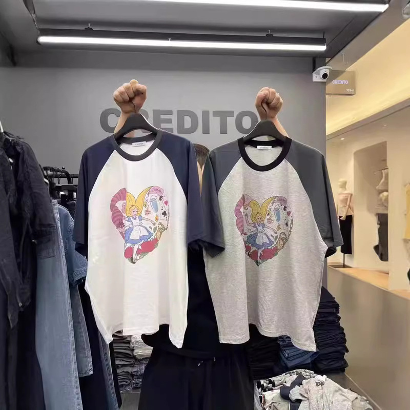 South Korea Dongdaemun Women's Clothing 2025 Spring and Summer New Cute Duck Letters Color-matching Loose T-shirt Women's ins for Women