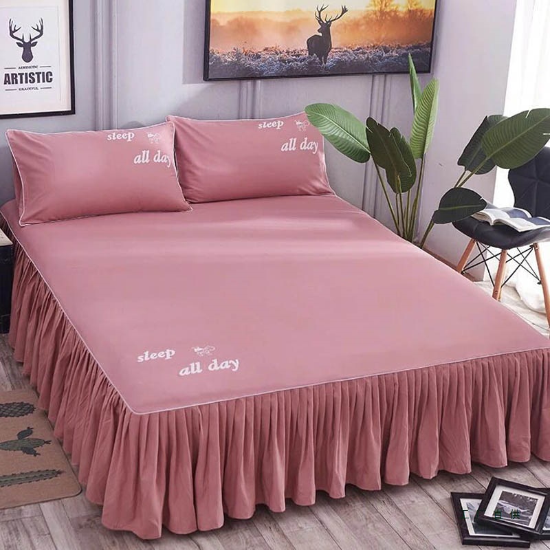 Bed Skirt Style Bed Cover Single Piece Cotton Dustproof Protective Cover 1.5m 1.8m Fitted Bed Sheets Non-Slip Bed Cover