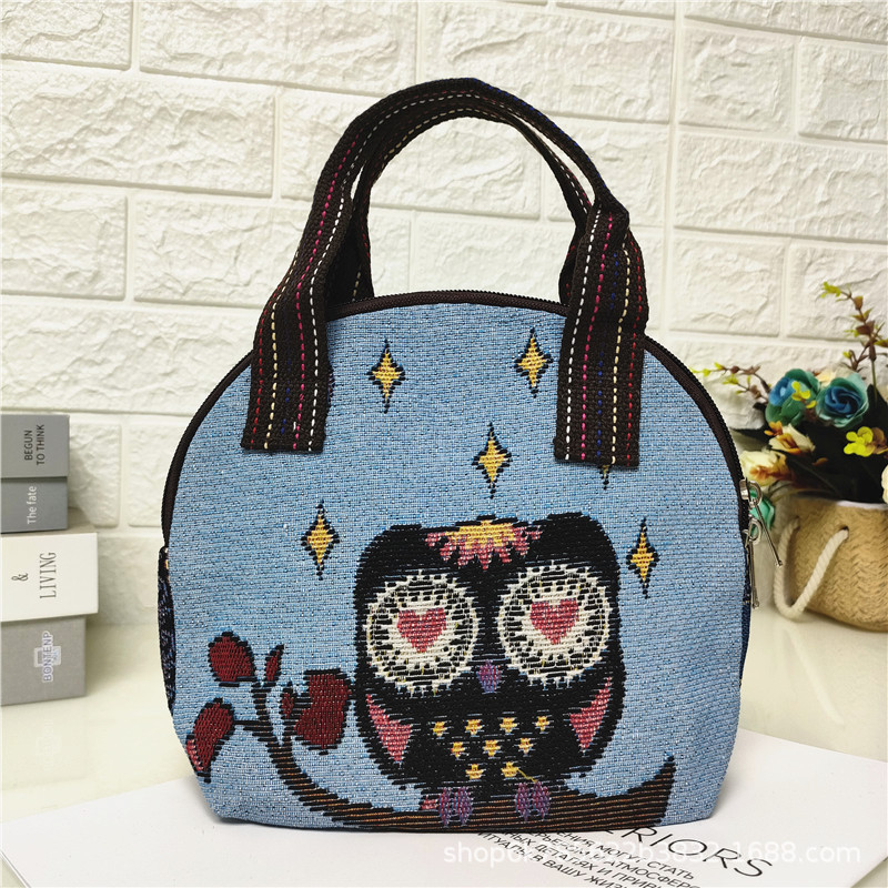 2024 nuevo color de doble cara de dibujos animados de punto bolsa de lona textura de comercio exterior mamá bolsa de compras monedero móvil