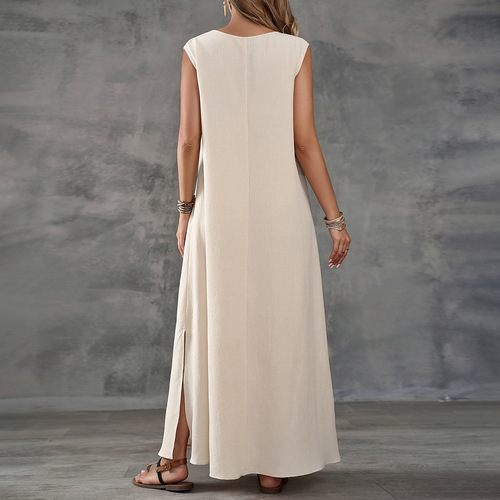 Amazon 2025 Summer European and American Women's Cross-border Women's Tank Top V-neck Side Slit One-piece Dress Elegant Long Dress