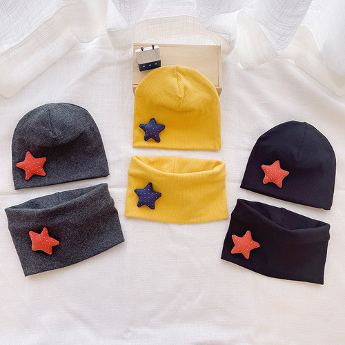 New autumn and winter children's hood, scarf and neck set, two-piece warm infant and toddler hat and neck set