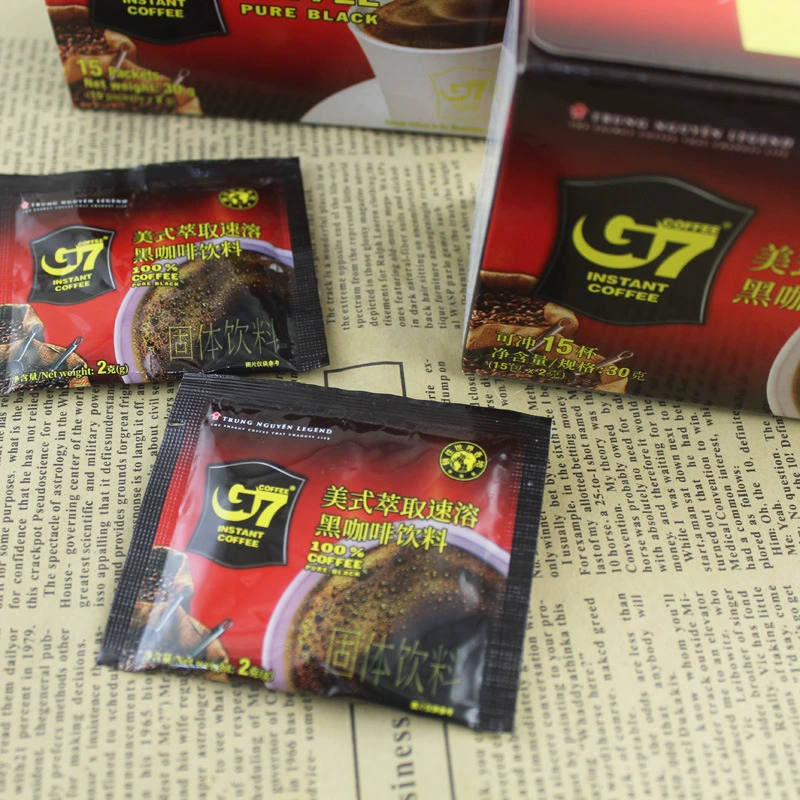 Вьетнамский импорт Zhongyuan g7 растворимый черный кофе/чистый кофе, 15 небольших пакетиков/коробка, кофе без сахара