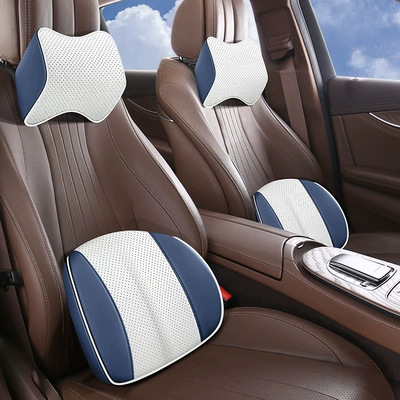 New Car Memory Foam Headrest Car Lumbar Cushion Four-Season Lumbar Support Breathable Seat Cushion Leather Back Cushion Nappa Leather