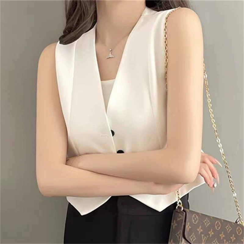 Костюм жилет Женский жилет носить на улице 2025 Осенний костюм новый белый стройный без рукавов