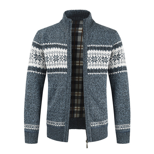 European and American autumn and winter sweaters, men's zipper jacquard figure-fitting stand-neck sweater, fashionable casual coat, knitted cardigan, men