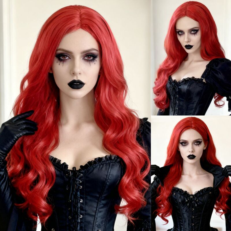 New Product on Independent Websites: Halloween Witch Red Long Curly Wig with Big Waves, Wig Manufacturer, One-Piece Dropshipping