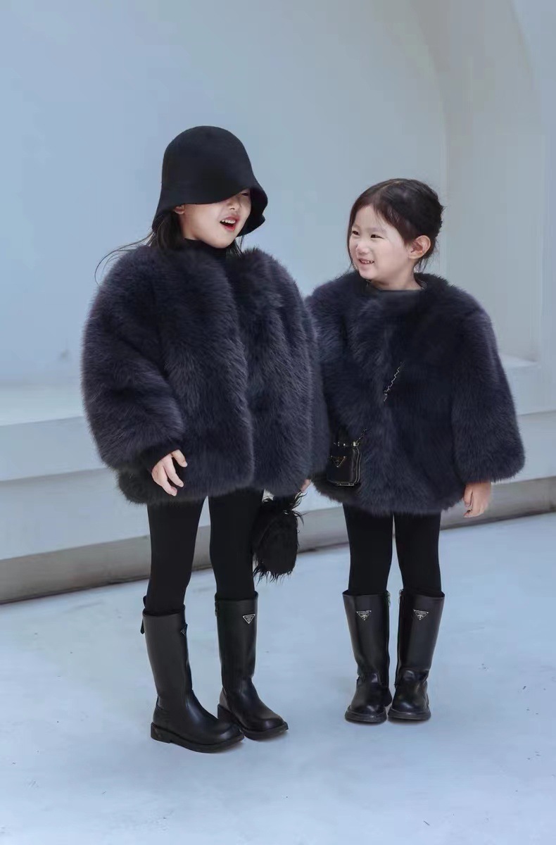 2023 Mädchen-Pelzimitationsmantel, verdickt und warm, Baby-Plüsch-Winterkleid, Eleganz, Mädchen, hochwertig_voghion.com