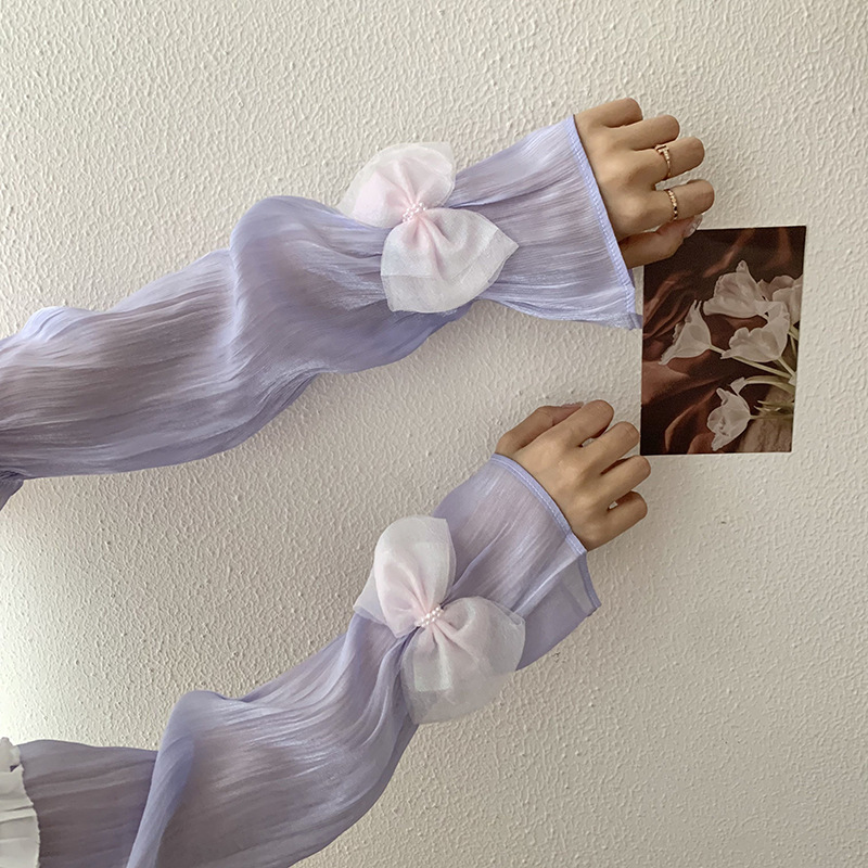 Mangas de hielo, mangas de protección solar, verano, nuevo estilo, temperamento elegante, gasa de malla, lazo, mangas abullonadas sueltas, protección de mangas, protección de brazos