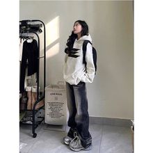 美式高街秋冬连帽卫衣女设计感宽松慵懒风加绒外套复古上衣情侣装