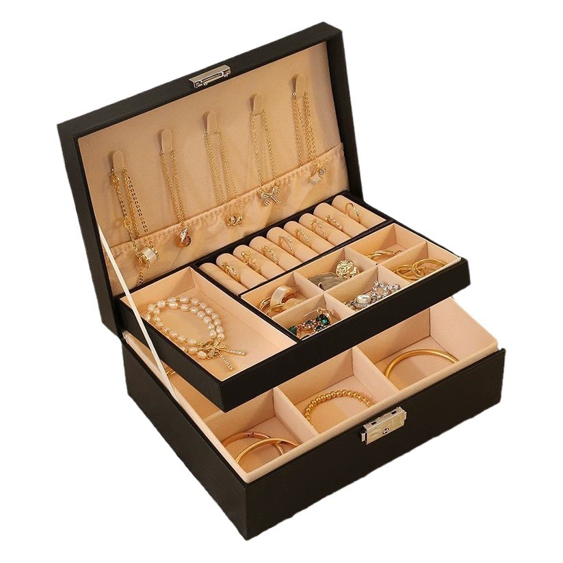 Высококачественная шкатулка для драгоценностей, многослойная коробка для хранения, ожерелье, серьги, шкатулка для драгоценностей, изысканная настольная коробка большой емкости