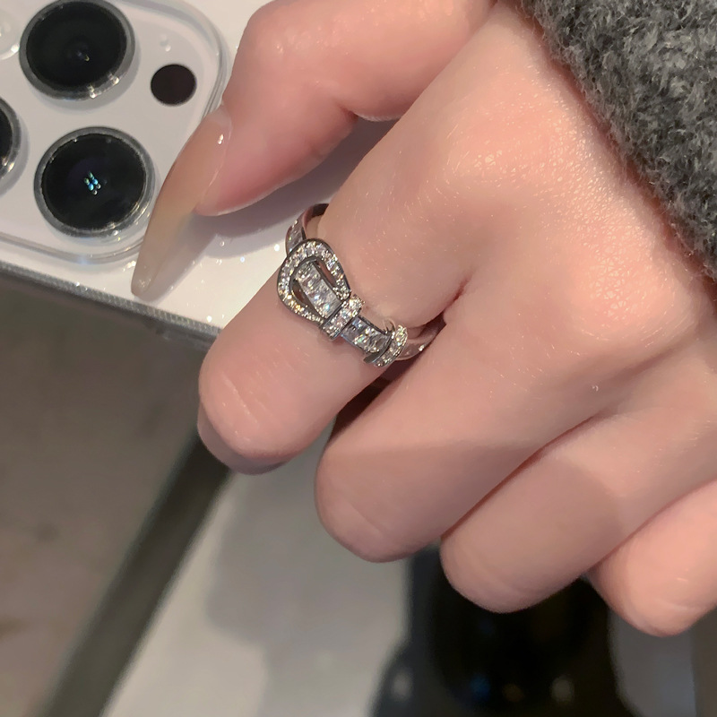 Real Gold Plated Zircon Horseshoe Buckle Open Light Luxury High-end Sense Index Finger Personality Cold Style Ring_voghion.com