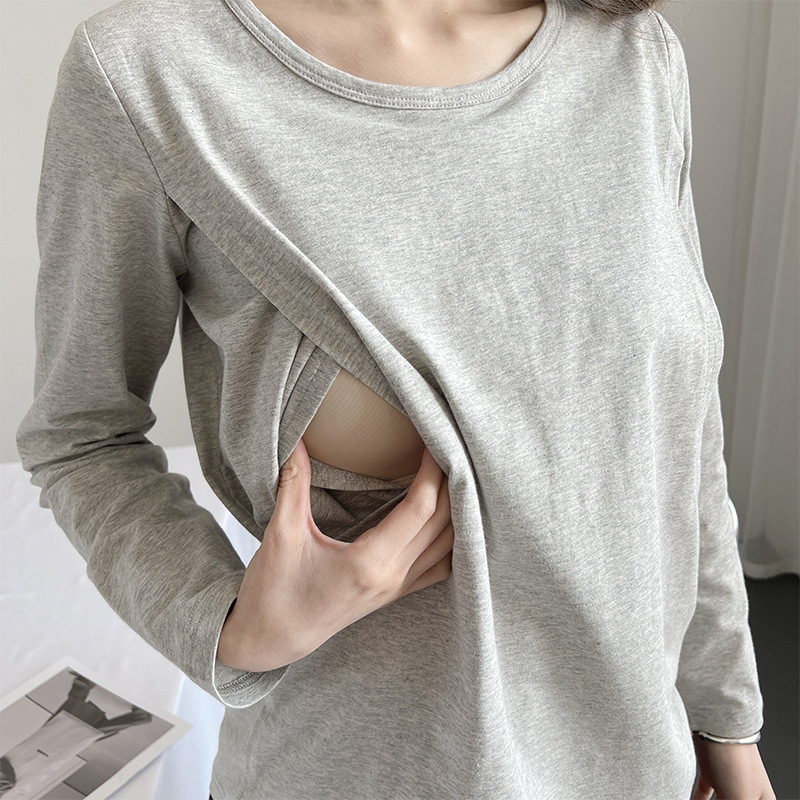 Pure Cotton Nursing Top for Autumn, Stylish Postpartum Breastfeeding Undershirt for Hot Moms, Suitable for Spring and Summer Maternity Wear Pure Cotton Nursing Top for Autumn, Stylish Postpartum Breastfeeding Undershirt for Hot Moms, Suitable for Spring and Summer Maternity Wear