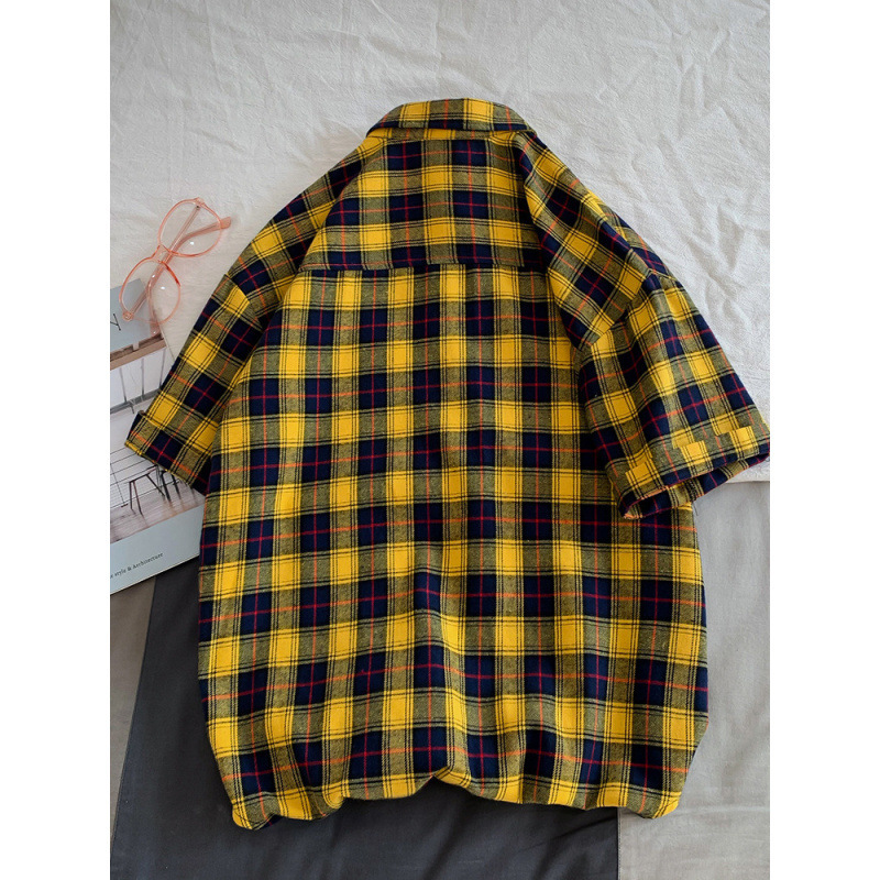 Camisas de manga corta a cuadros para hombres de verano nuevo estilo suelto marca de moda camisa de media manga americana chaqueta casual retro