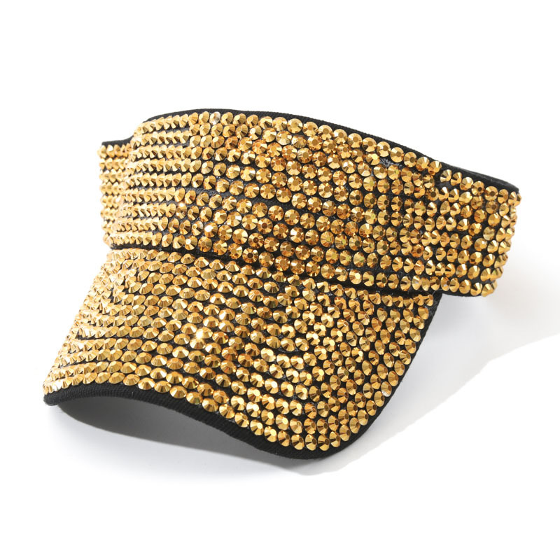 Sombrero de playa vacío europeo y americano con techo vacío de diamante brillante de punto de perforación de sombra sin techo de lengua de pato en el viento