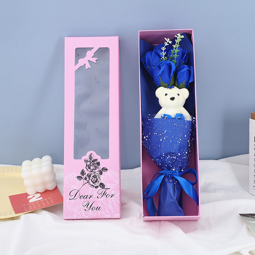 Creative Mother's Day Gift Teddy Bear with 5 Rose Scented Soap Bouquets, Suitable for Valentine's Day, Gifts for Boyfriends, Girlfriends, Wives, and Best Friends