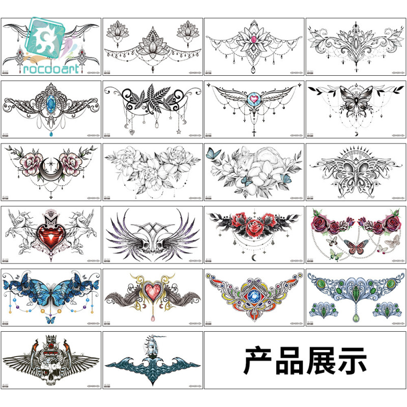 2022新型国境を越えたソース防水タトゥーシールシンプルな白黒花胸骨貼り個性タトゥー卸売り|undefined