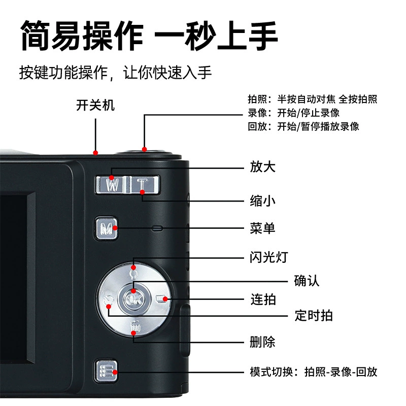 Digital Camera M03, 4K High-Pixel CCD, HD Large Screen, Selfie & Mobile Upload