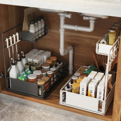 廚房置物架調料收納架子台面雙層滑軌調味料罐盒用品家用置物架