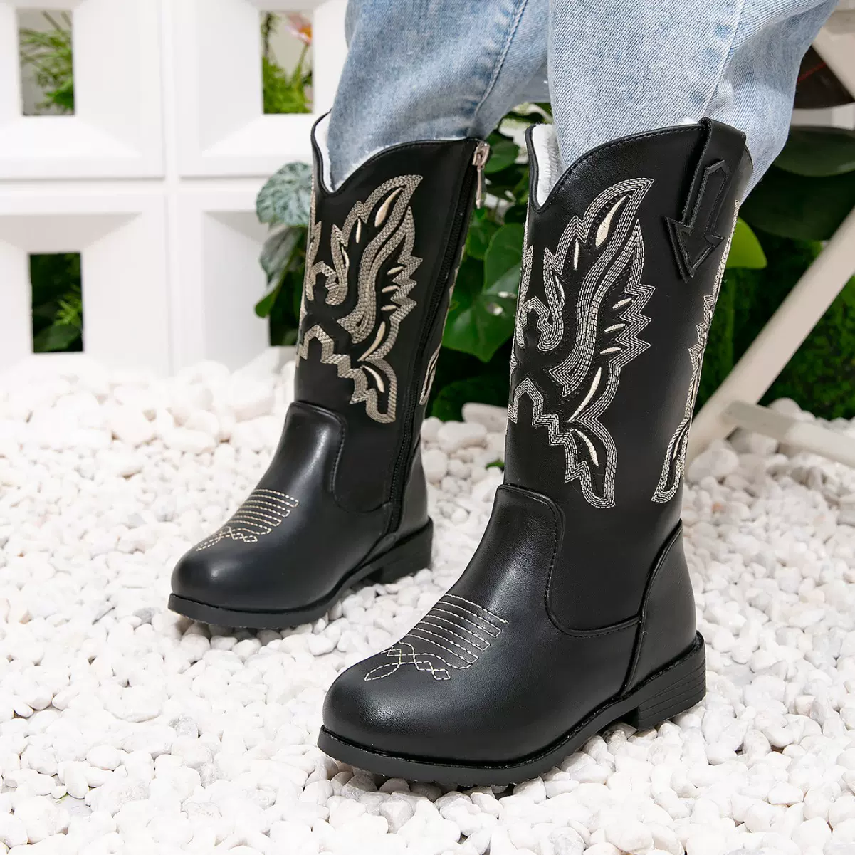 女童高筒靴子公主洋气长靴秋冬款2024新款皮靴儿童加绒表演马丁靴