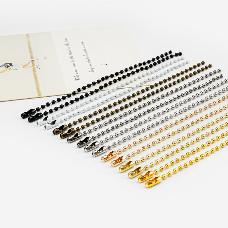 Fábrica al por mayor de metal de galvanoplastia cadena de cuentas de cadena de etiqueta de juguete de peluche colgante cadena de cuentas de material redondo cadena de cuentas de hierro