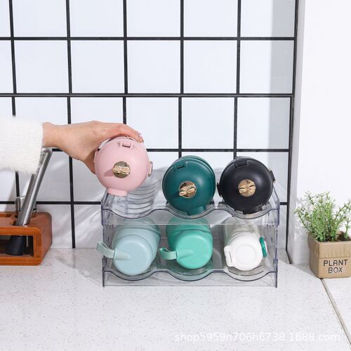Transparent water bottle storage rack cross-border Amazon beverage bottle storage display rack stackable PET red wine thermos cup holder