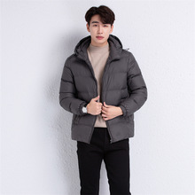 跨境秋冬新款韩版防风羽绒服男士连帽短款加厚时尚保暖修身外套潮