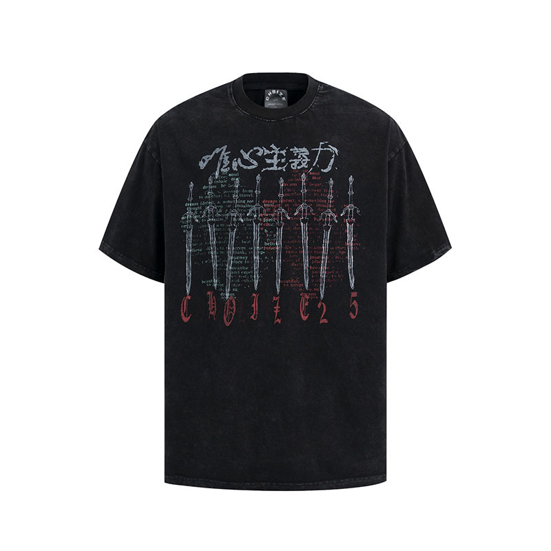 TKPA Summer Men's Casual Short-Sleeve T-Shirt, American Retro Streetwear Trendy Brand, Sand Wash, Distressed, Versatile Couple's T-Shirt for Men