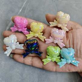 32*38mm个性镀UV爱心蝴蝶结 DIY手工串珠串笔手机链挂件饰品配件