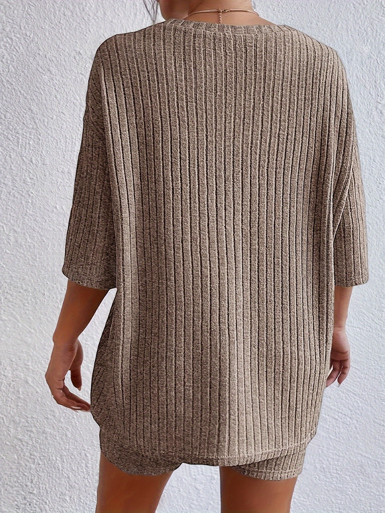 Soft Ribbed Lounge Set For Women, Relaxed Short Sleeve Top And High-Waisted Shorts, Comfortable Casual Two-Piece Outfit In Heather Gray_ecoleips.com