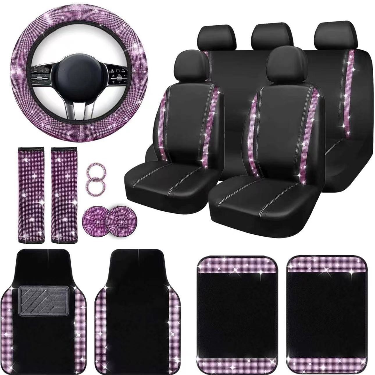Cubierta de asiento de coche transfronteriza cuero brillante diamante coche almohadilla coche volante cubierta interior accesorios 20 unidades conjunto