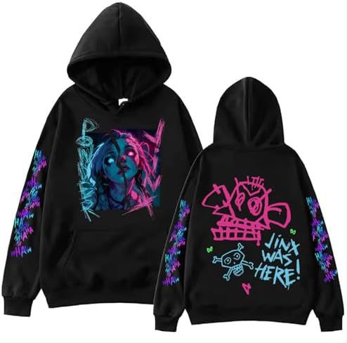 ElegancwCLOW Anime Arcane-Jinx Hoodie Harajuku Hip Hop Pullo