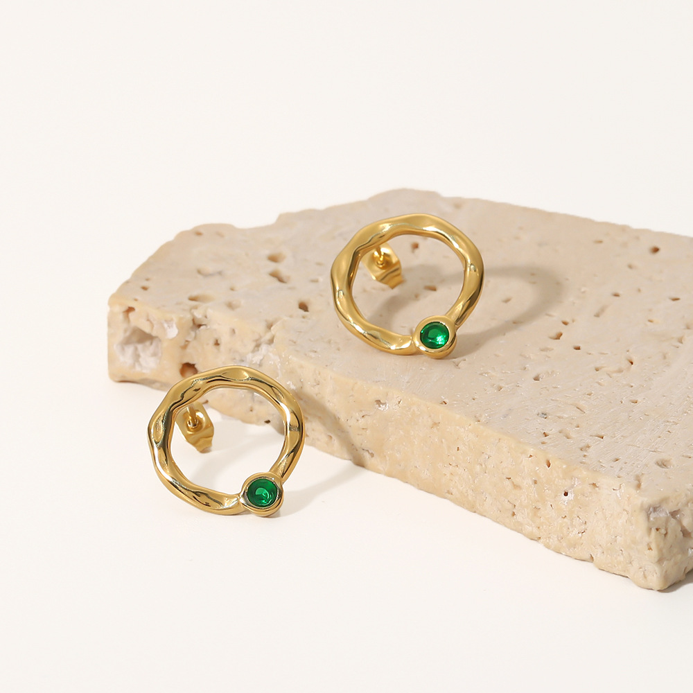 Simple Style Geometric Stainless Steel Ear Studs Gold Plated Zircon Stainless Steel Earrings