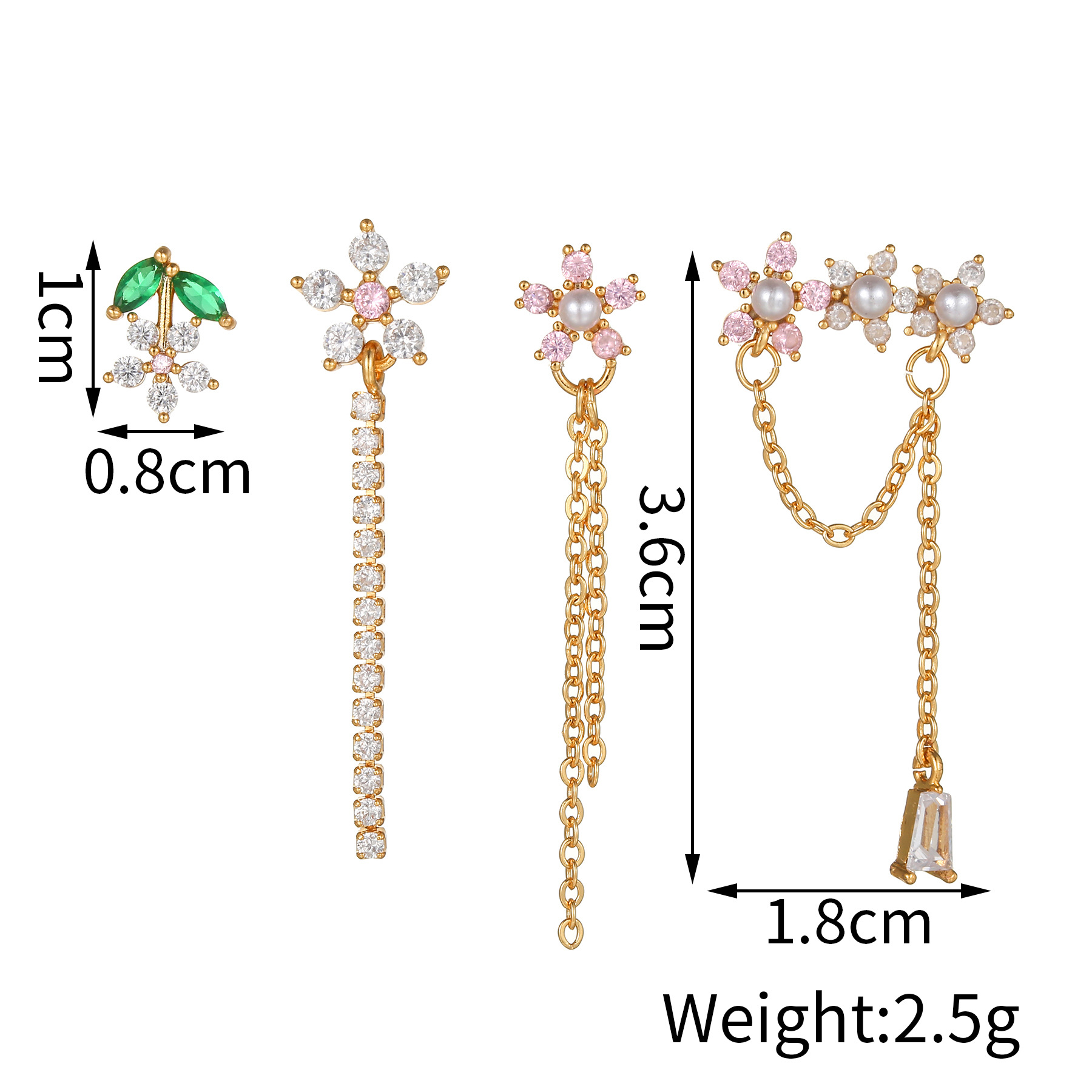 Fashion Flower Chain Pearl Alloy Earrings Set Five-Piece