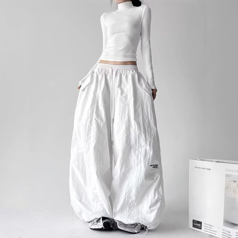 Korean-Style Retro Loose-Fit Elastic Waist Cargo Pants for Women, New Spring and Autumn Drawstring Loose Pleated Quick-Dry Casual Pants