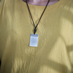 純銀古法平安無事牌項鍊男足銀999復古實心銀吊牌女掛件吊墜項鍊