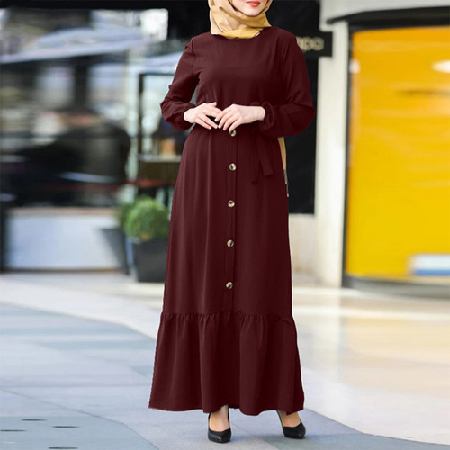 ((4 Color Qi))) New national style Spring and Autumn literary temperament women's dress pullover round neck large swing jumpsuit long dress