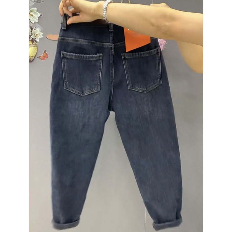 plus Size Fleece Lined Straight Leg Jeans High Waisted Slimming Cropped Dad Style Harem Pants for Women Autumn Winter Casual Fashion_voghion.com
