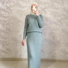 欧美跨境女装2025秋季新款居家休闲圆领长袖毛衣时尚针织包臀裙