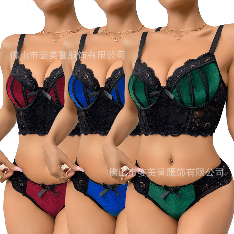 European and American plus size Underwear Two-piece Multicolor Large Bra Steel Rings Push-up Pure Lace Bra suit plus size