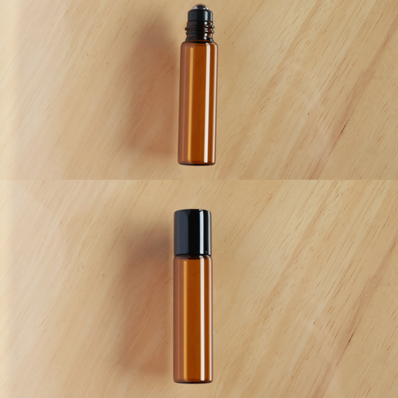Botella roll-on para aceites esenciales cosméticos, botella marrón para aceites esenciales, botella transparente para reactivos, botella roll-on de vidrio, botella de perfume ámbar.