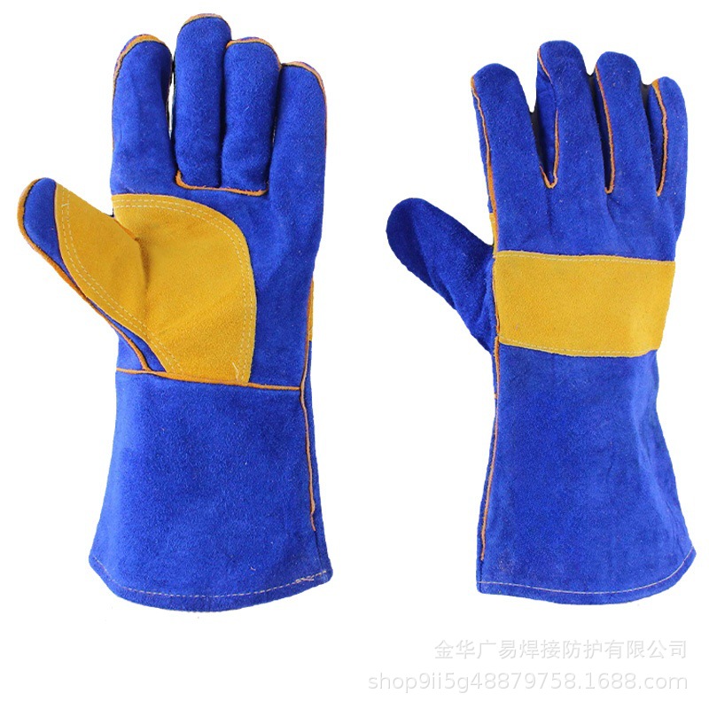 多种配色14寸长款电焊手套加固加托全牛皮防火线焊工焊接防护手套