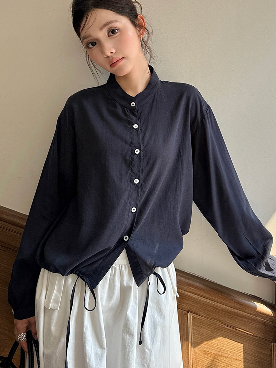 森岛 兰精天丝亚麻衬衫女春夏防晒抽绳微透开衫轻薄宽松凉感外套