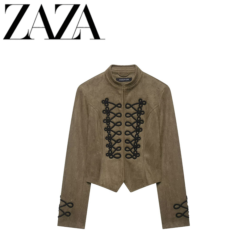 ZAZA Custom-made European and American style wholesale women's clothing, fashionable and versatile, suede texture with knot buckle jacket 4344800